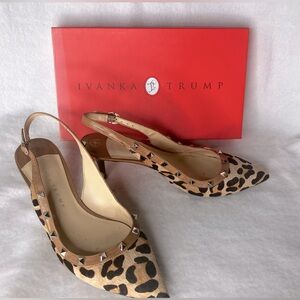 Ivanka Trump leopard pattern pony hair, sling back with a stud detail. Size 10